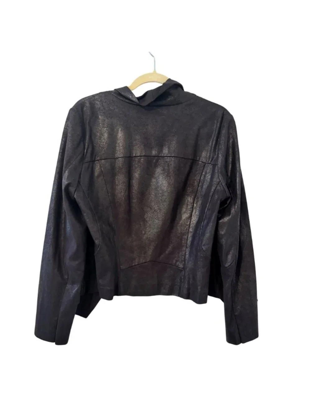 Calvin Klein Black Open Front Faux Leather Jacket Size L Jacket - Picture 10 of 12